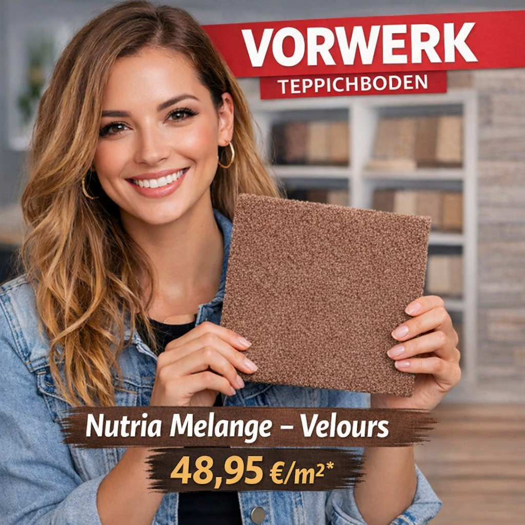 Vorwerk Nutria Melange Velours 4 oder 5 m breit in 14 Farben - versandkostenfrei
