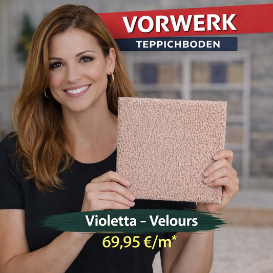 Vorwerk Violetta Velours-Teppichboden 4 m oder 5 m breit in 18 Farben – versandkostenfrei